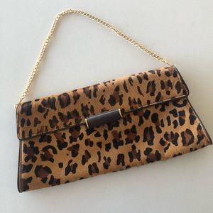 BCBG Leopard Pattern Pony Hair Clutch/Shoulder Bag